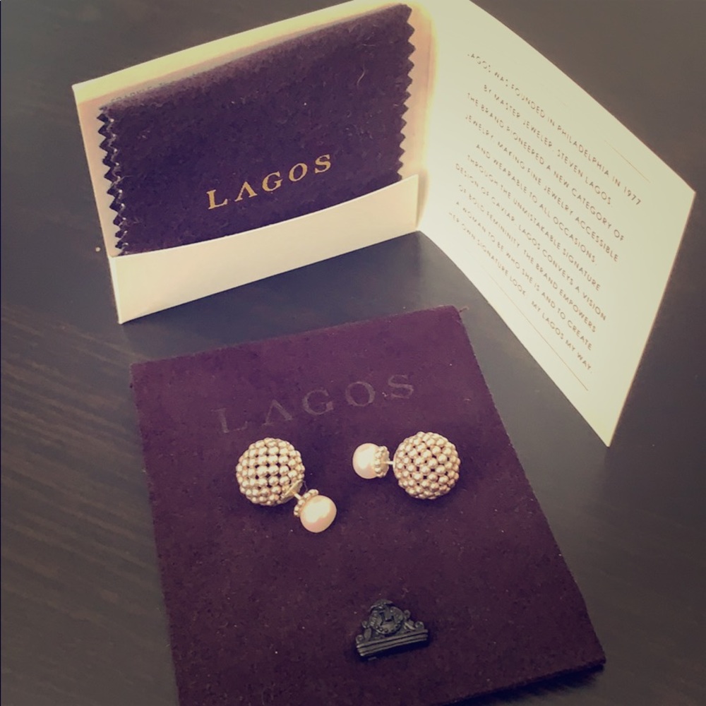 Lagos Caviar Pearl Front Back Stud Earrings